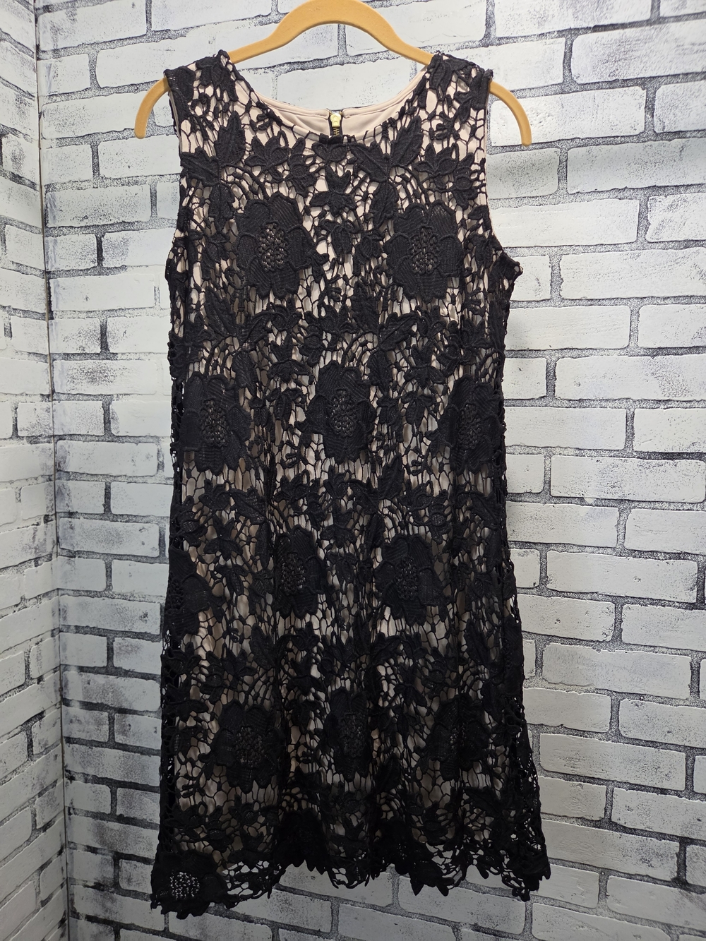 Ronni Nicole Black Floral Lace Dress with Nude Lining